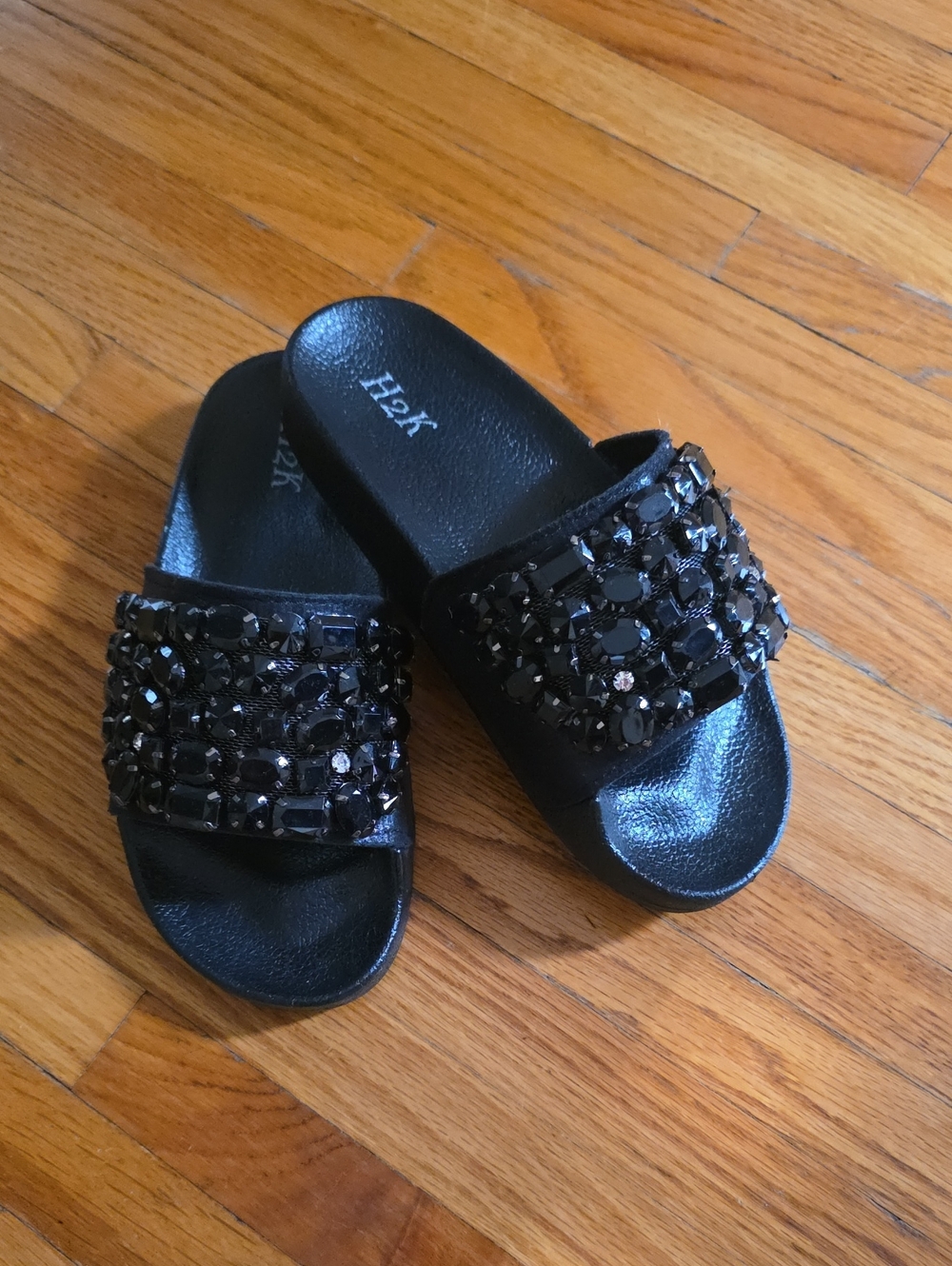 New- Bejeweled Black Slide Sandals for Women